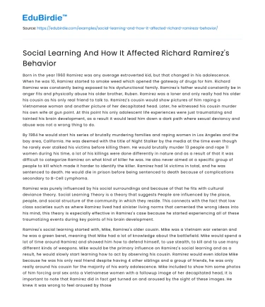Social Learning And How It Affected Richard Ramirez’s Behavior