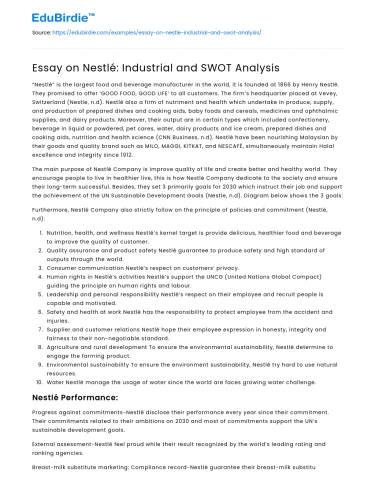Essay on Nestlé: Industrial and SWOT Analysis