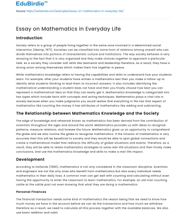 Essay on Mathematics in Everyday Life