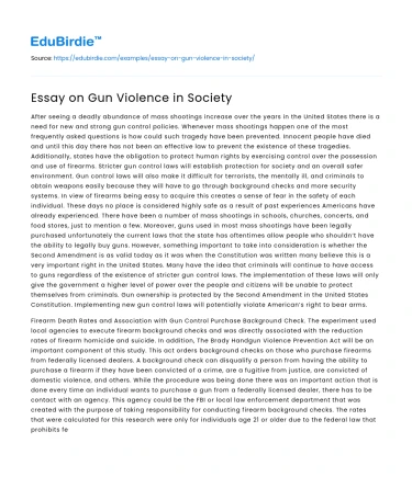 Essay on Gun Violence in Society