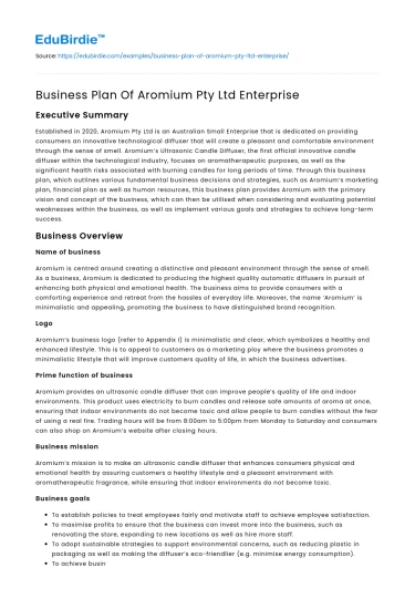Strategic Blueprint of Aromium Pty Ltd