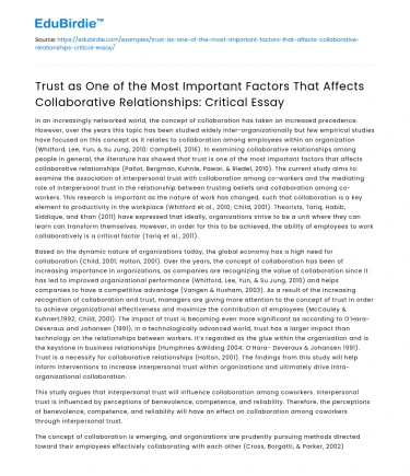 Trust: Key Factor in Collaborative Relationships