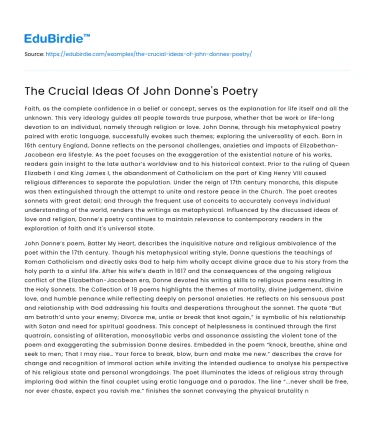 The Crucial Ideas Of John Donne’s Poetry