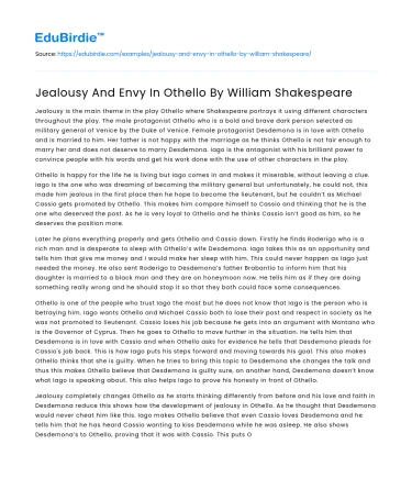 Jealousy And Envy In Othello By William Shakespeare