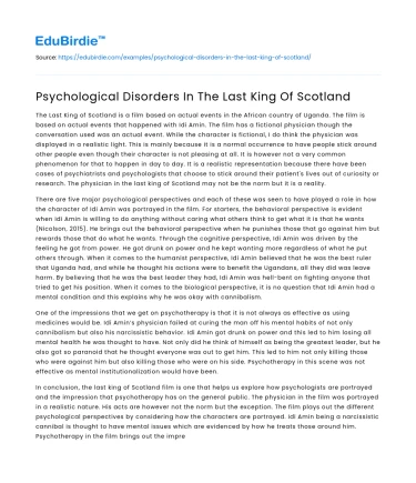Psychological Disorders In The Last King Of Scotland