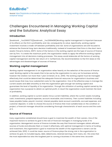 Working Capital Management: Challenges and Solutions