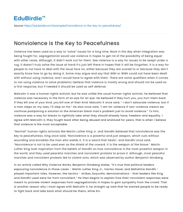 Nonviolence is the Key to Peacefulness
