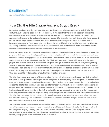 How Did the Nile Shape Ancient Egypt: Essay