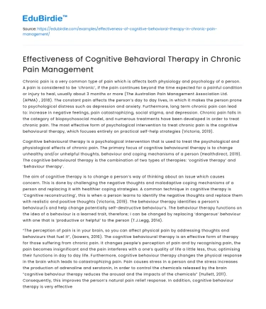 Effectiveness of Cognitive Behavioral Therapy in Chronic Pain Management