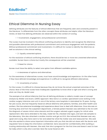 Ethical Dilemma in Nursing Essay