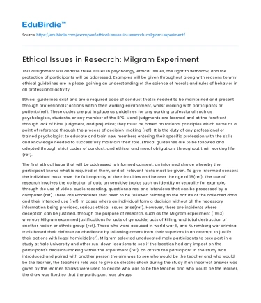 Ethical Issues in Research: Milgram Experiment