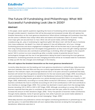 Future of Fundraising & Philanthropy: Successful 2030 Vision