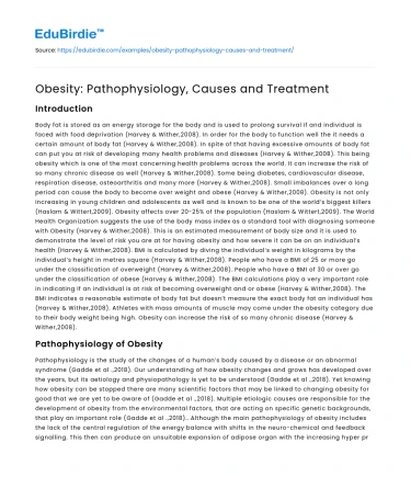 Obesity: Pathophysiology, Causes and Treatment