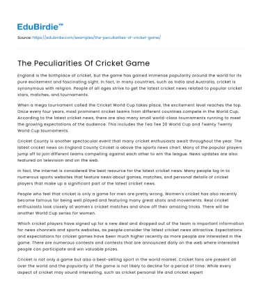 The Peculiarities Of Cricket Game