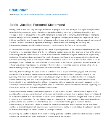 Social Justice: Personal Statement