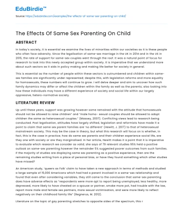 The Effects Of Same Sex Parenting On Child