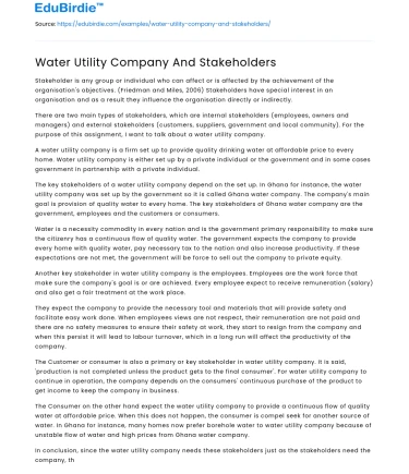 Water Utility Company And Stakeholders