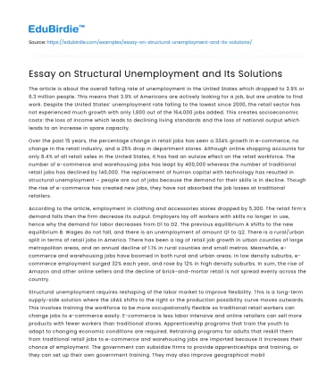 Essay on Structural Unemployment and Its Solutions