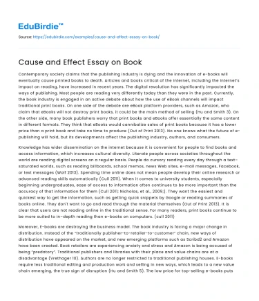 Cause and Effect Essay on Book