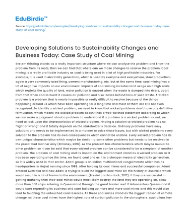 Solutions for Sustainability in Coal Mining Business