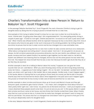 Charlie’s Transformation in ‘Return to Babylon’ by F Scott Fitzgerald