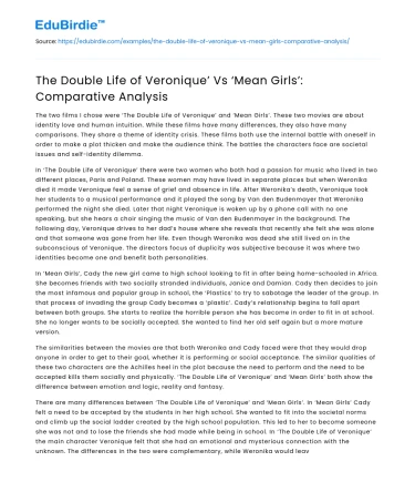 The Double Life of Veronique’ Vs ‘Mean Girls’: Comparative Analysis