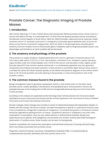 Prostate Cancer: The Diagnostic Imaging of Prostate Masses