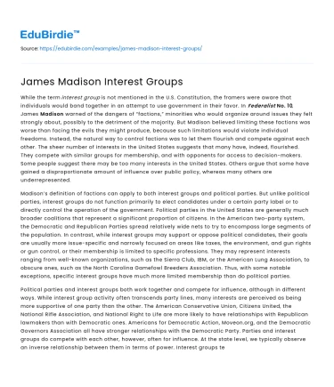 James Madison Interest Groups