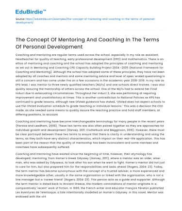 The Concept Of Mentoring And Coaching In The Terms Of Personal Development