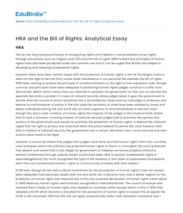 HRA and the Bill of Rights: Comparative Analysis