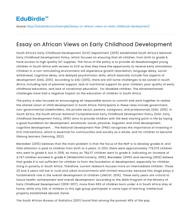 Essay on African Views on Early Childhood Development
