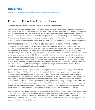 Pride and Prejudice’ Proposal Essay
