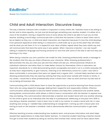 Child and Adult Interaction: Discursive Essay