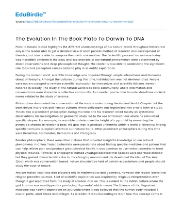 The Evolution In The Book Plato To Darwin To DNA