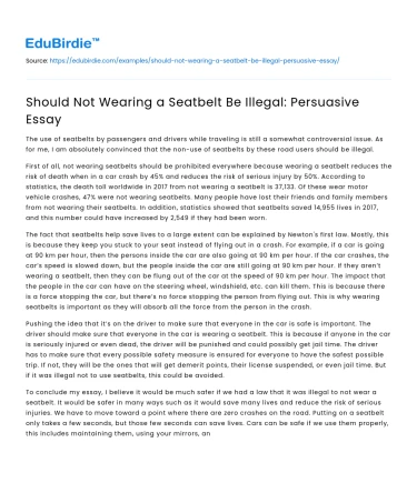 Should Not Wearing a Seatbelt Be Illegal: Persuasive Essay