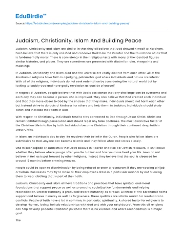Judaism, Christianity, Islam And Building Peace