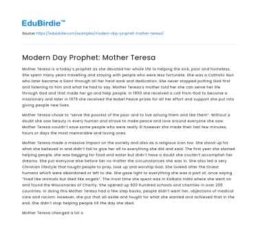 Modern Day Prophet: Mother Teresa