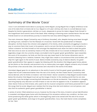 Summary of the Movie ‘Coco’