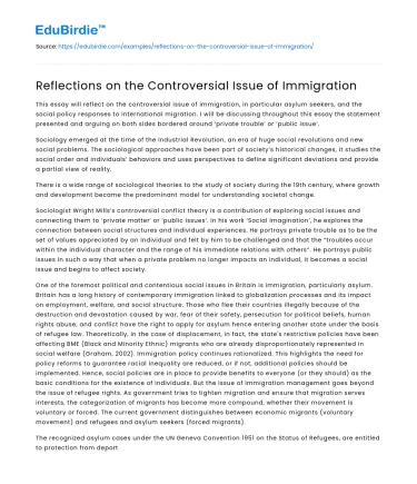 Reflections on the Controversial Issue of Immigration
