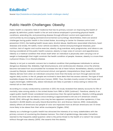 Public Health Challenges: Obesity