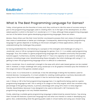 What Is The Best Programming Language For Games?