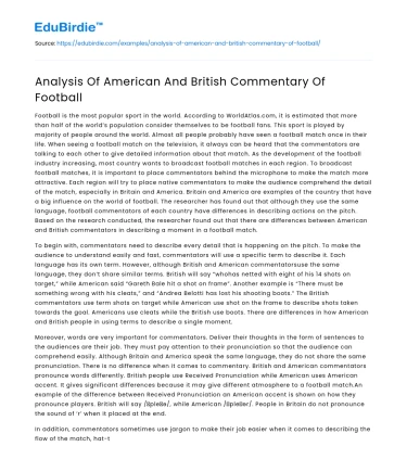 Analysis Of American And British Commentary Of Football