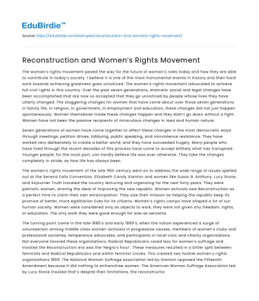 Reconstruction and Women’s Rights Movement