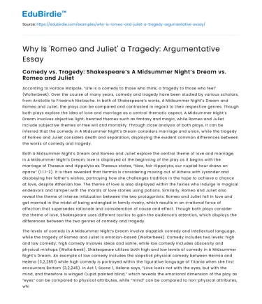 Why Is ‘Romeo and Juliet’ a Tragedy: Argumentative Essay