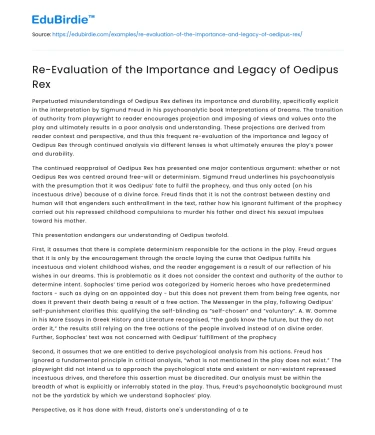 Re-Evaluation of the Importance and Legacy of Oedipus Rex