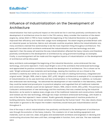 Influence of Industrialization on the Development of Architecture