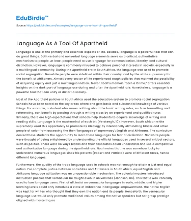 Language As A Tool Of Apartheid