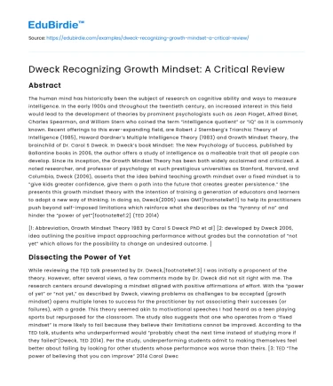 Dweck Recognizing Growth Mindset: A Critical Review