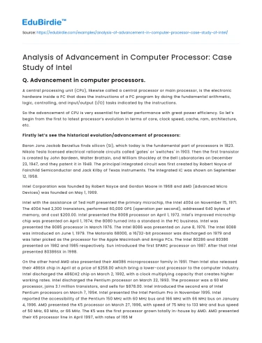 Analysis of Advancement in Computer Processor: Case Study of Intel
