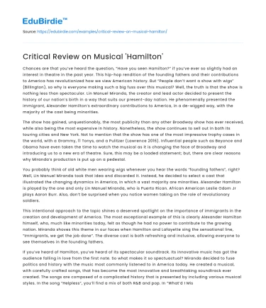 Critical Review on Musical ‘Hamilton’